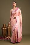 Buy_Zal From Benaras_Pink Silk Pure Katan Satin Banarasi Handloom Saree With Unstitched Blouse Piece_at_Aza_Fashions