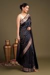 Zal From Benaras_Black Pure Katan Satin Banarasi Handloom Saree With Unstitched Blouse Piece _Online_at_Aza_Fashions