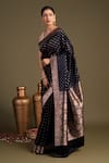 Shop_Zal From Benaras_Black Pure Katan Satin Banarasi Handloom Saree With Unstitched Blouse Piece _Online_at_Aza_Fashions