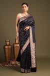 Buy_Zal From Benaras_Black Pure Katan Satin Banarasi Handloom Saree With Unstitched Blouse Piece _at_Aza_Fashions