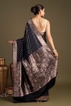 Shop_Zal From Benaras_Black Pure Katan Satin Banarasi Handloom Saree With Unstitched Blouse Piece _at_Aza_Fashions