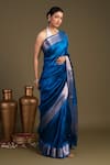Zal From Benaras_Blue Silk Pure Katan Banarasi Handloom Saree With Unstitched Blouse Piece _Online_at_Aza_Fashions