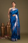 Buy_Zal From Benaras_Blue Silk Pure Katan Banarasi Handloom Saree With Unstitched Blouse Piece _at_Aza_Fashions