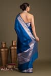 Shop_Zal From Benaras_Blue Silk Pure Katan Banarasi Handloom Saree With Unstitched Blouse Piece _at_Aza_Fashions