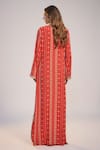 Shop Nadima Saqib Red Crepe Sequins, Fringe Round Neck Printed And Embroidered Kaftan Dress at Aza Fashions Shop_Nadima Saqib_Red Crepe Sequins, Fringe Round Neck Printed And Embroidered Kaftan Dress _at_Aza_Fashions