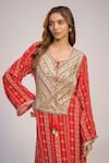 Nadima Saqib Red Crepe Sequins, Fringe Round Neck Printed And Embroidered Kaftan Dress Online at Aza Fashions Nadima Saqib_Red Crepe Sequins, Fringe Round Neck Printed And Embroidered Kaftan Dress _Online_at_Aza_Fashions