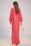 Shop_Nadima Saqib_Fuchsia Crepe Sequins, Pearls, Fringe Fuschia Pink Printed And Embroidered Kaftan _at_Aza_Fashions