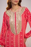 Buy_Nadima Saqib_Fuchsia Crepe Sequins, Pearls, Fringe Fuschia Pink Printed And Embroidered Kaftan _Online_at_Aza_Fashions