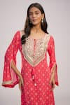 Nadima Saqib_Fuchsia Crepe Sequins, Fringe Fuschia Pink Printed And Embroidered Kaftan Dress _Online_at_Aza_Fashions