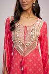 Buy_Nadima Saqib_Fuchsia Crepe Sequins, Fringe Fuschia Pink Printed And Embroidered Kaftan Dress _Online_at_Aza_Fashions