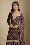 Nadima Saqib Brown Crepe, Georgette Sequins, Pearls Scoop Printed And Embroidered Sharara Set Online at Aza Fashions Nadima Saqib_Brown Crepe, Georgette Sequins, Pearls Scoop Printed And Embroidered Sharara Set _Online_at_Aza_Fashions