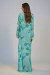 Shop_Nadima Saqib_Blue Crepe Sequins, Lace V-neck Cyan Printed And Embroidered Kaftan Dress _at_Aza_Fashions