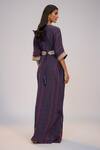 Shop_Nadima Saqib_Navy Crepe Sequins, Pearls V-neck Blue Printed And Embroidered Kaftan Dress _at_Aza_Fashions