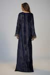 Shop_Nadima Saqib_Blue Velvet Fringe V-neck Dark Kaftan _at_Aza_Fashions