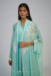 Nadima Saqib_Blue Cotton, Georgette, Shantoon Sequins, Embroidery Cyan Jumpsuit With Cape _Online_at_Aza_Fashions