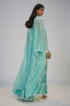 Shop_Nadima Saqib_Blue Cotton, Georgette, Shantoon Sequins, Embroidery Cyan Jumpsuit With Cape _at_Aza_Fashions