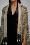 Shop_Nadima Saqib_Black Velvet Sequins Halter , Open Dress And Printed Cape Set _Online_at_Aza_Fashions