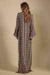 Shop_Nadima Saqib_Brown Crepe Sequins, Pearls Round Neck Printed And Embroidered Kaftan Dress _at_Aza_Fashions