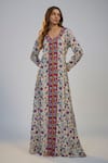 Buy_Nadima Saqib_Ivory Crepe Embroidery V-neck Printed And Kaftan Dress _at_Aza_Fashions