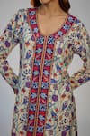 Nadima Saqib_Ivory Crepe Embroidery V-neck Printed And Kaftan Dress _Online_at_Aza_Fashions