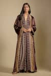 Buy_Nadima Saqib_Brown Crepe Open , Halter Velvet Cape With Printed Jumpsuit _at_Aza_Fashions