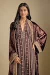 Buy_Nadima Saqib_Brown Crepe Open , Halter Velvet Cape With Printed Jumpsuit _Online_at_Aza_Fashions