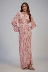 Buy_Nadima Saqib_Pink Crepe Sequins Collared Pastel Printed And Embroidered Dress _at_Aza_Fashions