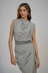 Buy_Nadima Saqib_Gray Crepe Sequins Cowl Neck, Open Black Printed And Embroidered Dress With Cape _Online_at_Aza_Fashions