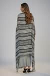 Shop_Nadima Saqib_Gray Crepe Sequins Cowl Neck, Open Black Printed And Embroidered Dress With Cape _at_Aza_Fashions
