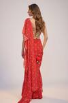 Shop_Nadima Saqib_Red Georgette, Dupion Sequins, Pearls, Embroidery V-neck Printed And Saree Set _at_Aza_Fashions