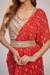 Shop_Nadima Saqib_Red Georgette, Dupion Sequins, Pearls, Embroidery V-neck Printed And Saree Set _Online_at_Aza_Fashions