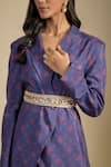 Buy_Nadima Saqib_Navy Dupion Sequins, Pearls Blue Printed Blazer Set _Online_at_Aza_Fashions