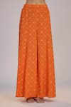 Nadima Saqib_Orange Dupion, Silk, Crepe Sequins, Pearls V-neck, Open Printed Sharara Pant Set _at_Aza_Fashions