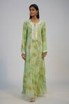 Nadima Saqib_Green Crepe Lace, Sequins Round Neck Lime Printed And Embroidered Kaftan Dress _Online_at_Aza_Fashions