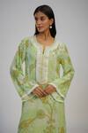 Buy_Nadima Saqib_Green Crepe Lace, Sequins Round Neck Lime Printed And Embroidered Kaftan Dress _Online_at_Aza_Fashions
