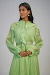 Shop_Nadima Saqib_Lime Cotton, Dupion, Silk Sequins, Tassels High Neck Green Embroidered Dress _at_Aza_Fashions