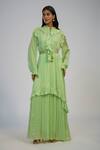 Buy_Nadima Saqib_Lime Cotton, Dupion, Silk Sequins, Tassels High Neck Green Embroidered Dress _at_Aza_Fashions