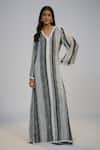 Buy_Nadima Saqib_Black Crepe Lace V-neck Printed And Embroidered Kaftan _at_Aza_Fashions