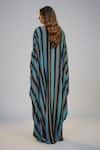 Shop_Nadima Saqib_Black Crepe Sequins Round Neck Blue Stripe Print And Embroidered Kaftan _at_Aza_Fashions