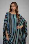 Buy_Nadima Saqib_Black Crepe Sequins Round Neck Blue Stripe Print And Embroidered Kaftan _Online_at_Aza_Fashions