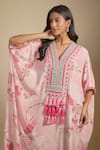 Buy_Nadima Saqib_Pink Crepe Tassels, Embroidery V-neck Pastel Printed And Kaftan _Online_at_Aza_Fashions