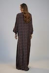 Shop_Nadima Saqib_Blue Crepe Sequins, Gota Patti V-neck Dark Printed And Embroidered Kaftan _at_Aza_Fashions