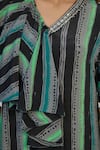 Buy_Nadima Saqib_Black Crepe Sequins V-neck Green Stripes Print Kaftan Dress _Online_at_Aza_Fashions
