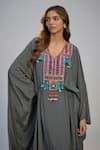 Nadima Saqib_Black Crepe Pearls, Sequins, Tassels V-neck Printed And Embroidered Kaftan _Online_at_Aza_Fashions