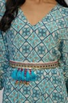 Buy_Nadima Saqib_Blue Crepe Sequins, Pearls, Tassels V-neck Printed And Embroidered Jumpsuit _Online_at_Aza_Fashions