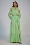 Buy_Nadima Saqib_Green Cotton Sequins, Embroidery Mandarin Collar Crush Dress _at_Aza_Fashions