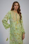Buy_Nadima Saqib_Green Crepe Tassels Round Neck Lime Printed And Embroidered Kaftan _Online_at_Aza_Fashions