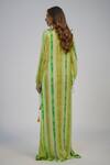 Shop_Nadima Saqib_Green Cotton Tassels Notched Neck Lime Stripe Print And Embroidered Kaftan _at_Aza_Fashions