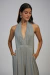 Nadima Saqib_Black Cotton Halter , Open Printed Jumpsuit And Cape Set _at_Aza_Fashions