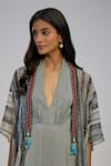 Buy_Nadima Saqib_Black Cotton Halter , Open Printed Jumpsuit And Cape Set 